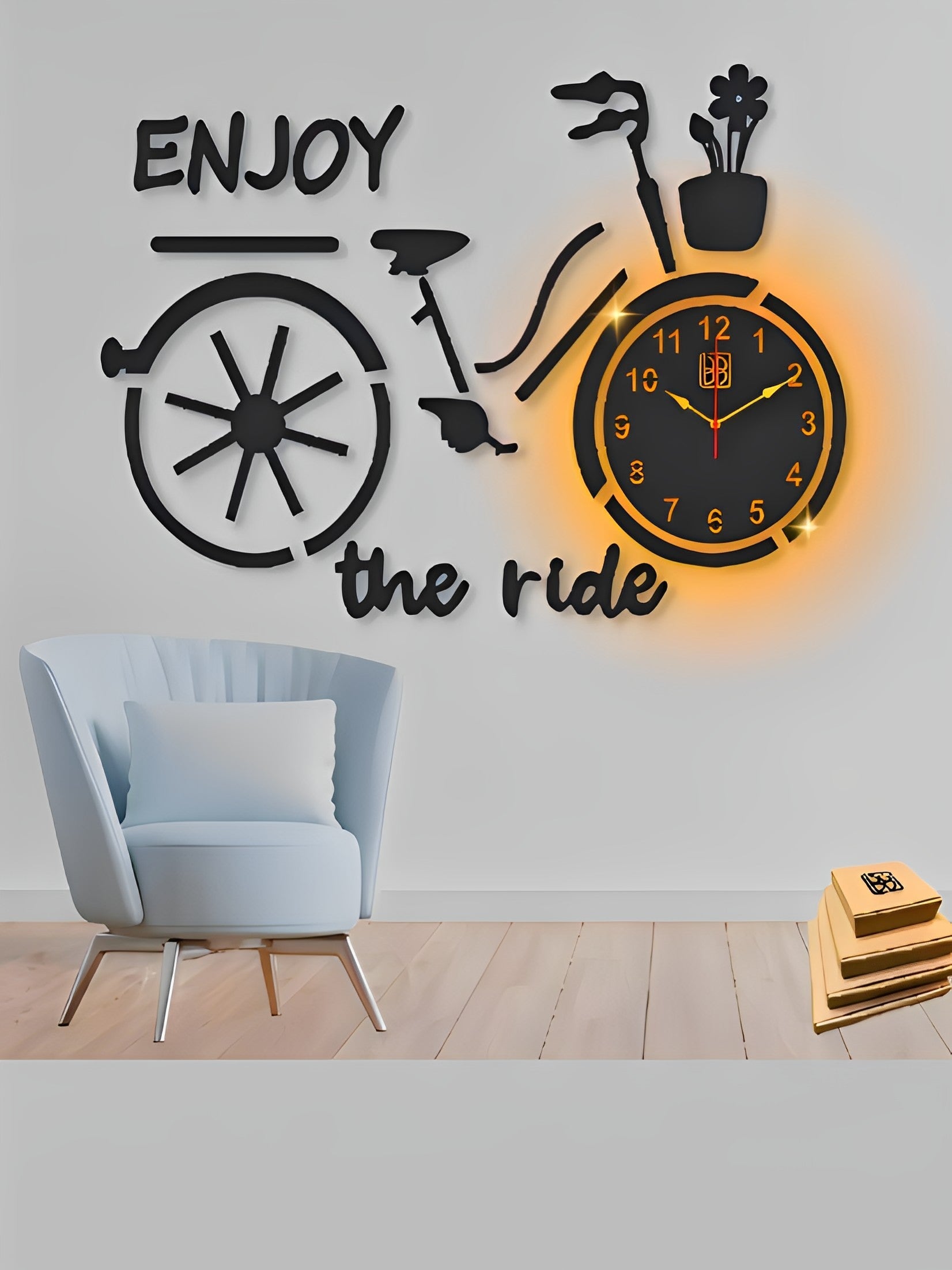 Crown Wall 3D bicycle style Wooden Clock CrownWall 