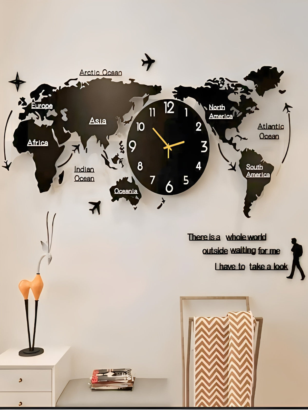 Crown Wall World Map 70 Inches Wall Clock Wooden CrownWall 